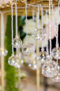 Hanging glass orbs with lights