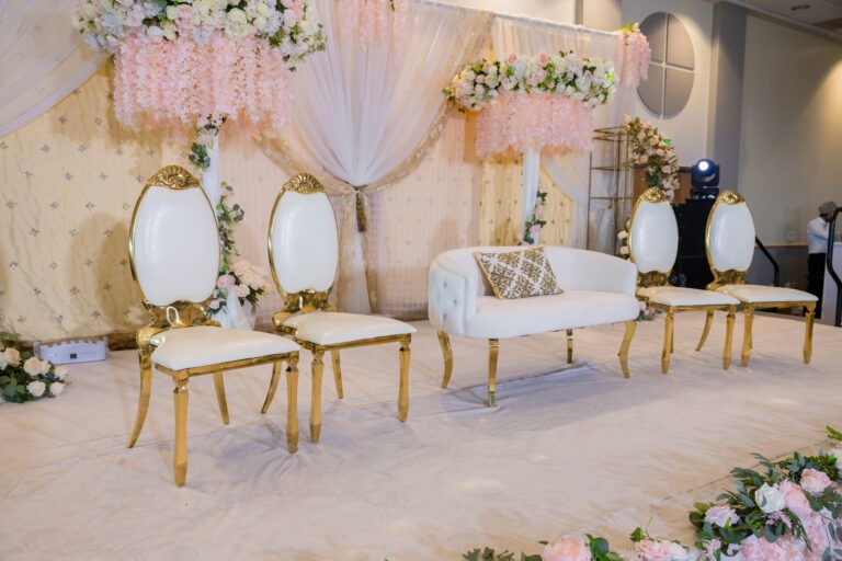 Elegant wedding stage with floral decor