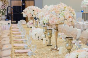Elegant floral centerpiece at banquet table